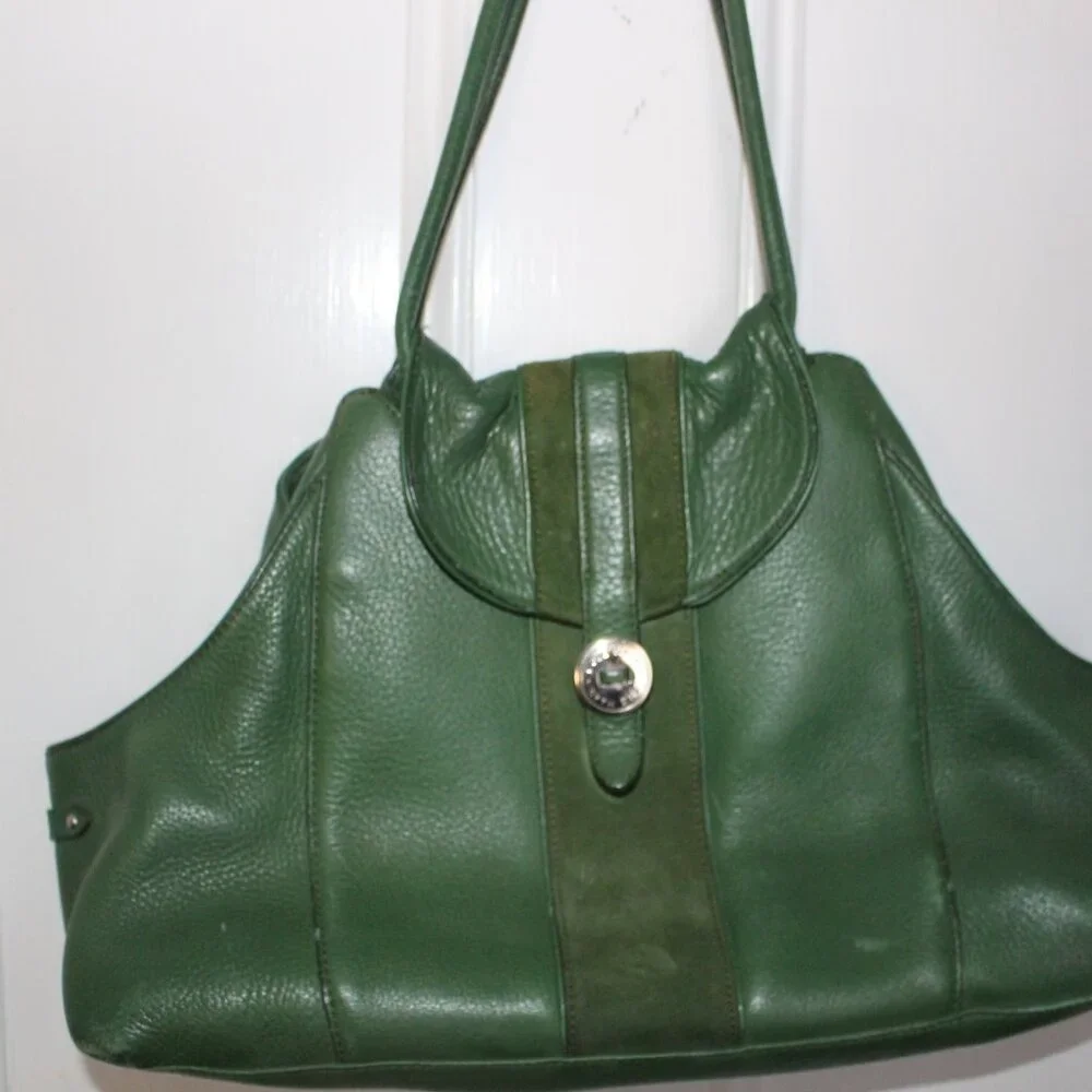 Vintage Cole Haan Green Leather Handbag Villager H04 Beautiful - Picture 1 of 9